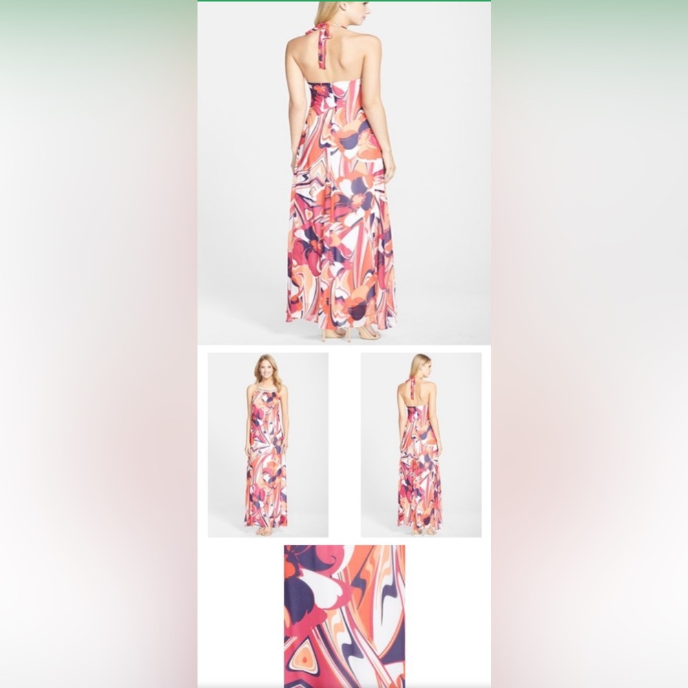 Floral Print Embellished Halter Maxi Dress